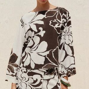 Floral Brown and White Top